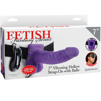 FETISH FANTASY SERIES 7 "HOLLOW STRAP-ON VIBRANDO COM ESFERAS 17,8 CM ROXO