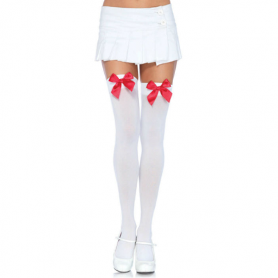 LEG AVENUE NYLON THIGH HIGHS COM ARCO BRANCO / VERMELHO