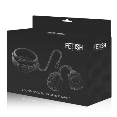 FETISH SUBMISSIVE COLLAR Y ESPOSAS CUERO VEGANO CON FORRO DE NOPRENO