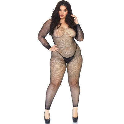 LEG AVENUE BODYSTOCKING EM REDE COM BRILLIANT 1X-2X