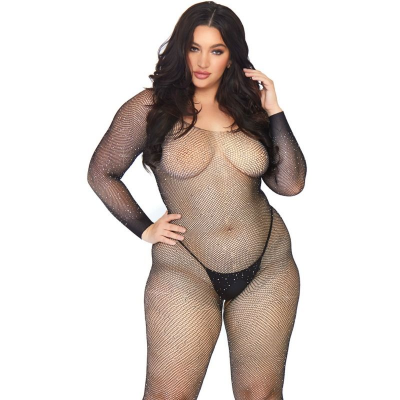 LEG AVENUE BODYSTOCKING EM REDE COM BRILLIANT 1X-2X