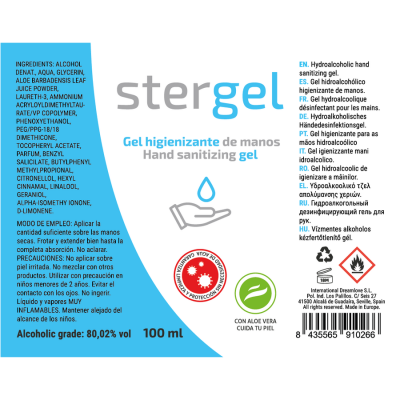 STERGEL HIDROALCOHOLICO DESINFETANTE COVID-19 100ML