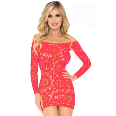 LEG AVENUE MINI CORAL LONG SLEEVE LACE VESTIDO TAMANHO