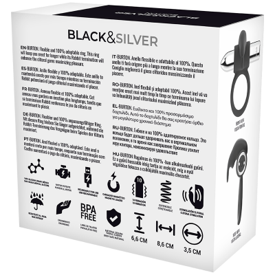 BLACK&SILVER BURTON RECHARGEABLE VIBRATING RING 10V