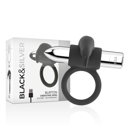 BLACK&SILVER BURTON RECHARGEABLE VIBRATING RING 10V