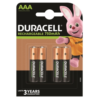 BATERIA RECARREGÁVEL DURACELL HR03 AAA 750mAh 4 UNIDADE