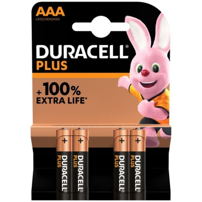 BATERIA DURACELL PLUS POWER 100 ALCALINA AAA LR03 4 UNIDADE