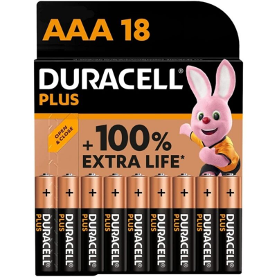 BATERIA DURACELL PLUS POWER 100 ALCALINA AAA LR03 18 UNIDADE