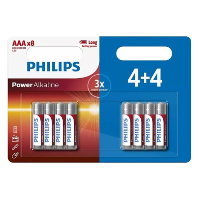 BATERIA ALCALINA PHILIPS POWER AAA LR03 4 + 4 UNIDADE