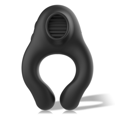 BLACK&SILVER - COCK RING VIBRATING & LICKING SILICONE RECHARGEABLE BLACK