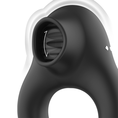 BLACK&SILVER - COCK RING VIBRATING & LICKING SILICONE RECHARGEABLE BLACK