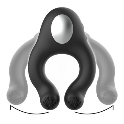 BLACK&SILVER - COCK RING VIBRATING & LICKING SILICONE RECHARGEABLE BLACK