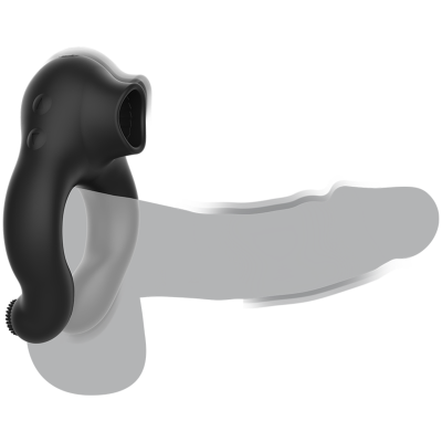 BLACK&SILVER - COCK RING VIBRATING & LICKING SILICONE RECHARGEABLE BLACK