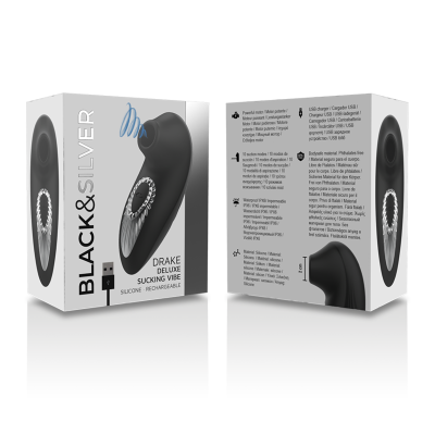 BLACK&SILVER - DRAKE DELUXE SUCKING VIBE SILICONE RECHARGEABLE BLACK