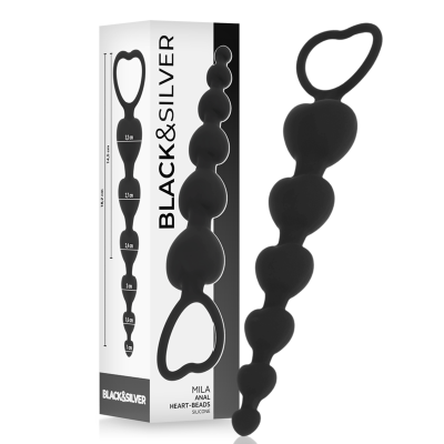 BLACK&SILVER - MILA SILICONE ANAL HEART-BEADS 18 CM