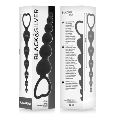 BLACK&SILVER - MILA SILICONE ANAL HEART-BEADS 18 CM