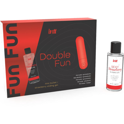 INTT - DUPLO FUN KIT COM BALA VIBRANTE E GEL DE MASSAGEM DE MORANGO