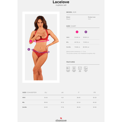 OBSESSIVE - LACELOVE CUPLESS CONJUNTO DE DUAS PEÇAS VERMELHO XL/XXL