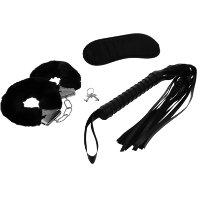 FETICHE INTENSO - PLAYSET ERÓTICO 1 COM ALGEMAS, MÁSCARA CEGA E FLOGGER