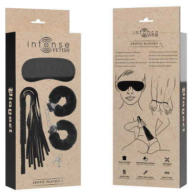 FETICHE INTENSO - PLAYSET ERÓTICO 1 COM ALGEMAS, MÁSCARA CEGA E FLOGGER
