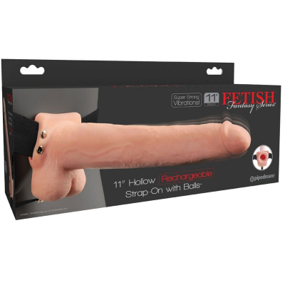 SÉRIE FETISH FANTASY - ARNÊS AJUSTÁVEL PÉNIS REALISTA COM BOLAS RECARREGÁVEIS E VIBRADOR 28 CM