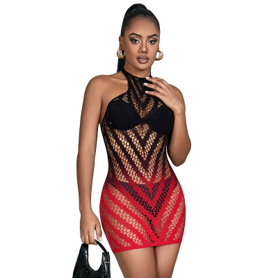 SUBBLIME - 952242 BODYSTOCKING REDE ELSTICA DEGRADADA VERMELHA E PRETA TAMANHO ÚNICO