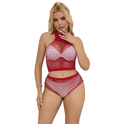 SUBBLIME - 952402 BODYSTOCKING FISHNET SET COM DIAMANTES ROSA TAMANHO ÚNICO